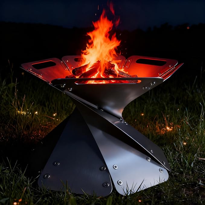 Portable Fire Pit - Foldable Stainless Steel Camping Fire Bowl & Grill - Compact Bonfire Pit for Backyard, Patio, Garden Parties & Camping Trips, 12.6 Inch