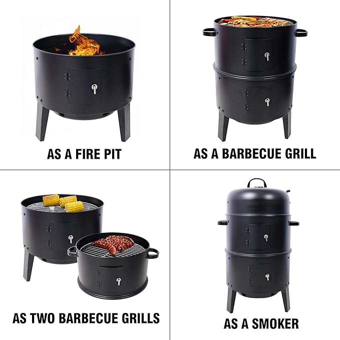 17 Inch Charcoal Smoker Grill, Heavy Duty Vertical BBQ Smoker with Thermometer, Dual Access Doors, Adjustable Air Vent, Outdoor Steel Grill for Smoking & Grilling