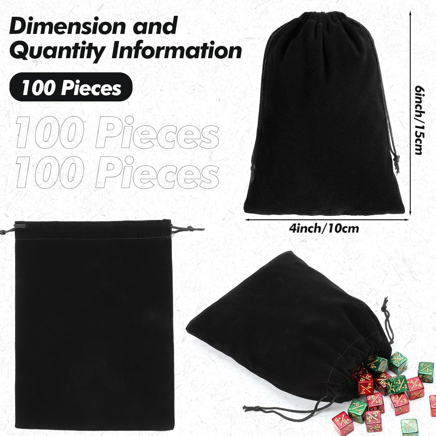 100 Pcs 4 x 6 Inch Velvet Drawstring Bags Small Jewelry Pouches Black Velvet Gift Bags with Drawstring for Earring Watch Storage Christmas Wedding Party Favors, Black