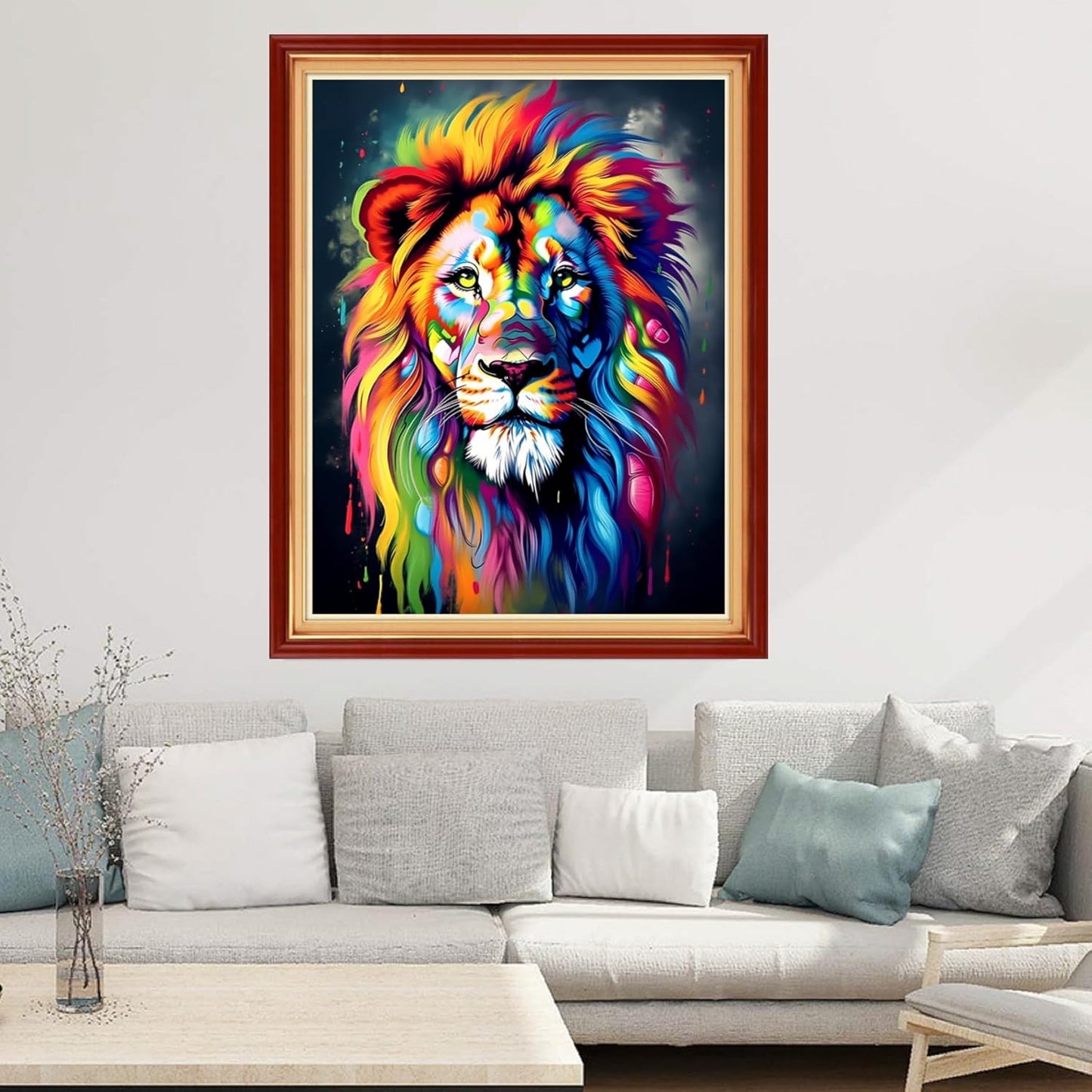 Joyhoor Cross Stitch Kits for Beginners Stamped Cross-Stitch Supplies Needlework preprint Embroidery Kits for Adults DIY Needlepoint Kits Embroidery Patterns 11CT-Colorful Lion 16x20 inchs