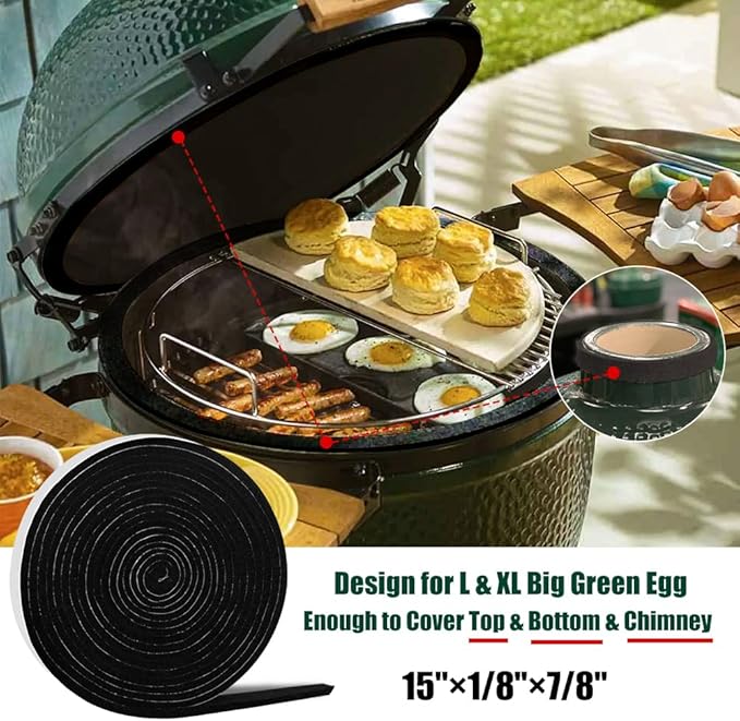 Gasket Replacement for Big Green Egg Large/XL with Scraper, Gasket for Big Green Egg Accessories High Temp Material Self Stick 15Ft Long,7/8" Wide