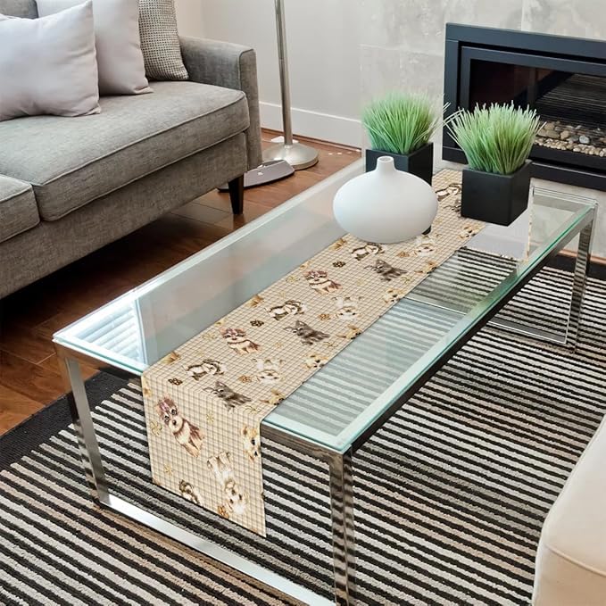 Cute Puppy Table Runner Kitchen Dining Table Runner 13*90in Table Center Decor for Indoor Outdoor Home Holiday Party