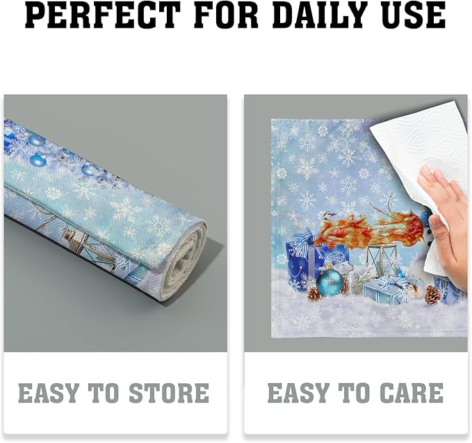 Giwawa Blue Snowman Placemats Set of 4 Christmas Trees Balls Winter Snowflakes Linen Place Mat Xmas Snow Scenery Non Slip Heat Resistant Table Mats 12"x18" for Kitchen Dining Holiday New Year Decor