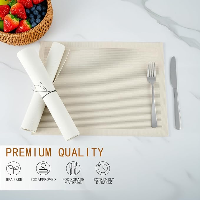 Placemats Set of 6,Faux Leather Placemats,Waterproof - Wipe Clean - Heat Resistant Anti-Slip placemats,Suitable for Indoor - Outdoor - Parties 16.14’’×12.2’’