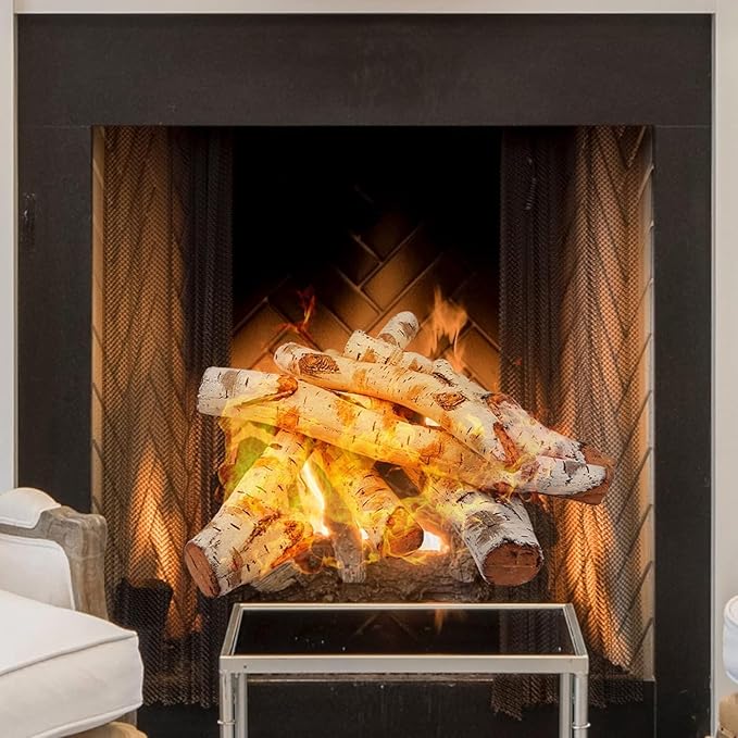 Gas Fireplace Logs, 6pcs Large 26.8" Birch Logs for Gas Fireplace Inserts, Fake Fireplace Logs Fireplace Decor, Gas Logs for Fireplace, Faux Fireplace Logs for All Types of Fireplace, Outdoor Fire Pit