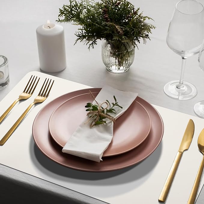 Maxpearl Faux Leather Placemats Set of 8 - Waterproof - Wipe Clean - Heat Resistant - Non Slip Dining Table Place Mats, Suitable for Indoor & Outdoor Use, 17’’x12’’, Ivory White