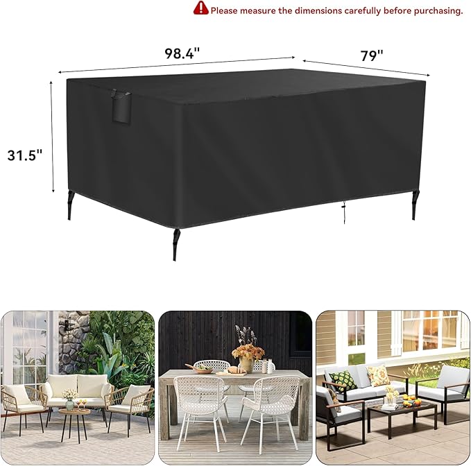 TUOKING Outdoor Furniture Covers Heavy-Duty 420D Waterproof Cover,All-Weather Patio Furniture Protector for Sofa,Chairs & Table-UV-Resistant,Anti-Tear Dustproof Covers (Black, 98.4"L x 79"W x 31.5"H)
