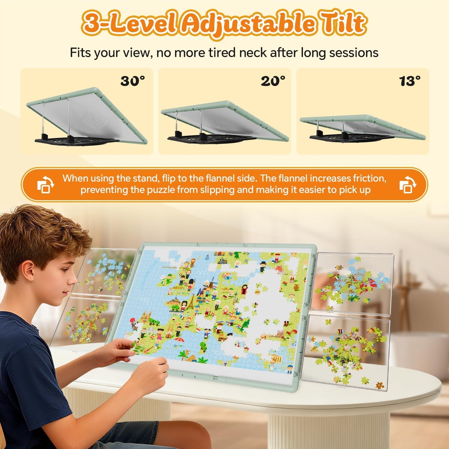 1000 Pieces Rotating Plastic Puzzle Board 3-in-1 Double-Sided/Tilting/Rotating, Portable Table 31.93"x24.06" Spinning Jigsaw Puzzle Table with Cover Lazy Susan Gift for Seniors Adults and Kids