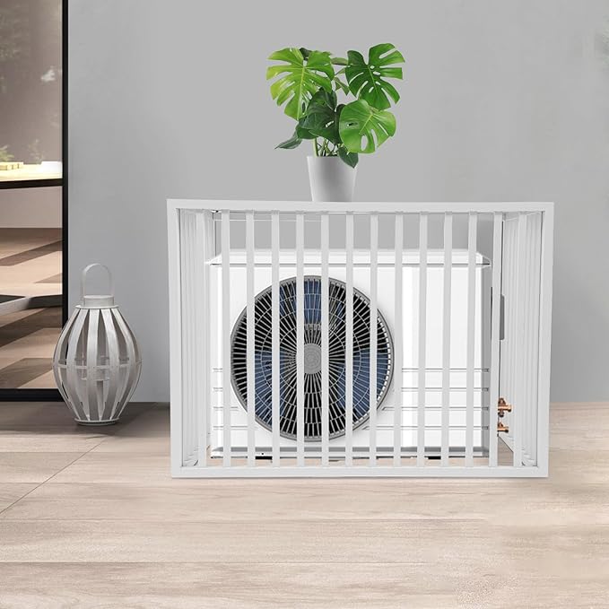 White Air Conditioner Fence with Top Cover, 4 Panels 43.3 "L x 23.6 "W x 31.5 "H Privacy Fence Panels for Outside, Freestanding Metal Trash Can Hider Outdoor, No-Dig Air Conditioner Sun Blocker Kit