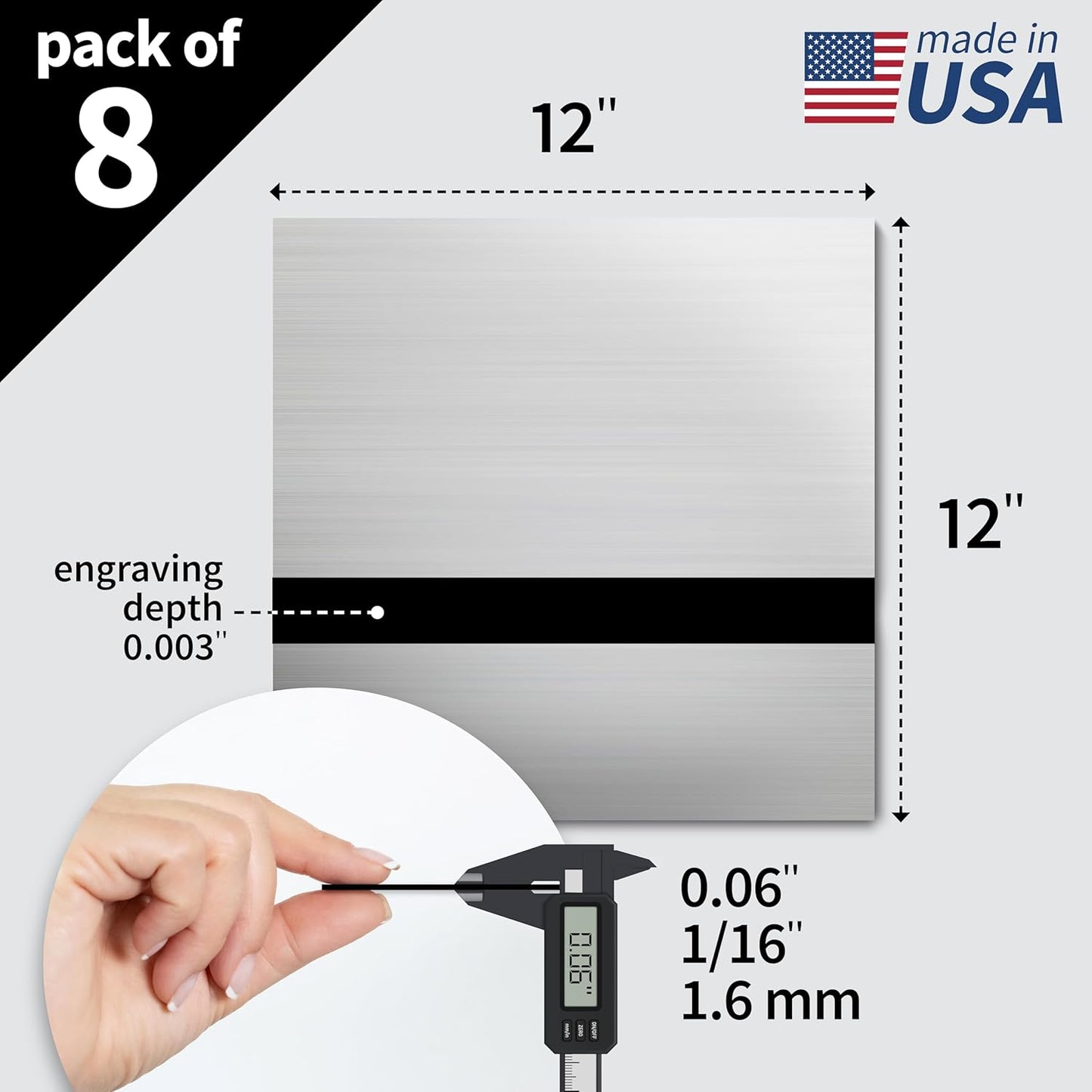 Trotec | Metallic Looking Acrylic Sheet | 12"x12"x1/16, 8 Pcs | Brushed Silver/Black | Metallic Finish - Scratch Resistant for Laser Engraving & Cutting,Printing,Glowforge,Name Plate | USA Made