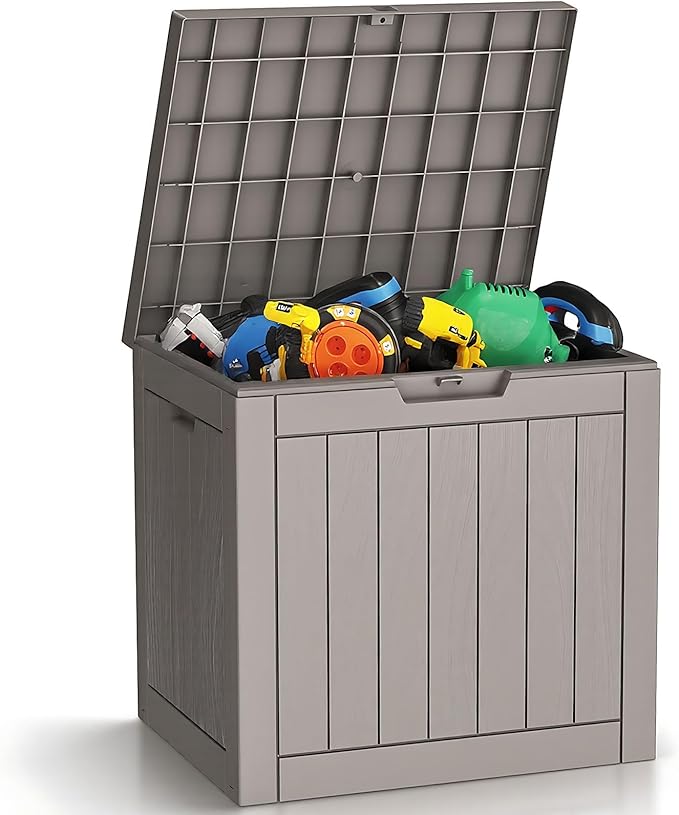 Zapdos Outdoor Storage Box, 31 Gallon Deck Box Indoor and Outdoor Use, Waterproof Resin Storage Bin for Package Delivery Patio Cushions Gardening Tools, Lockable, UV Resistant, Grey