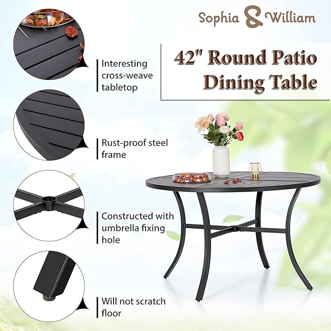 Sophia & William Outdoor Dining Set Patio Dining Set for 4 Round Patio Table and Chairs Set 5 Pieces with Swivel Patio Chairs 42" Metal Table for Garden Pool All Weather Brown