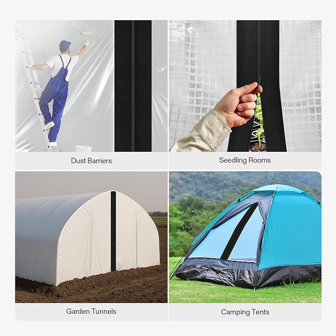 VIVOSUN 1-Pack Self Adhesive Zipper Door for Debris Barriers, 3In. x 7Ft. Peel & Stick, Heavy-Duty & Double-Sided Zipper for Tarp, Greenhouse, Indoor Outdoor Tent, Black