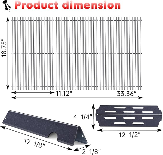 Grill Grates Flavorizer Bars Parts for Weber Genesis II E-410, S-410, Genesis II LX E-440, S-440, Weber 66089, 66097, 66041, 66033, 66796, Stainless Steel Porcelain Grids Heat Plate Deflectors