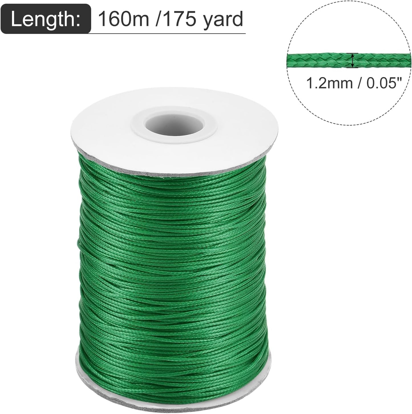 MECCANIXITY Waxed Cord 1.2mm Waxed Polyester Cord 175 Yard Wax String for Bracelet Making,Necklaces, Beading,Jewelry Making and DIY Crafts(Dark Green)