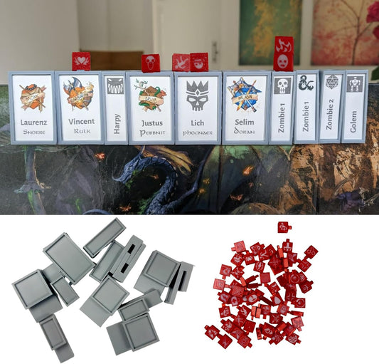 DND Initiative Tracker Set with Gray Character Cards and Red Condition Markers