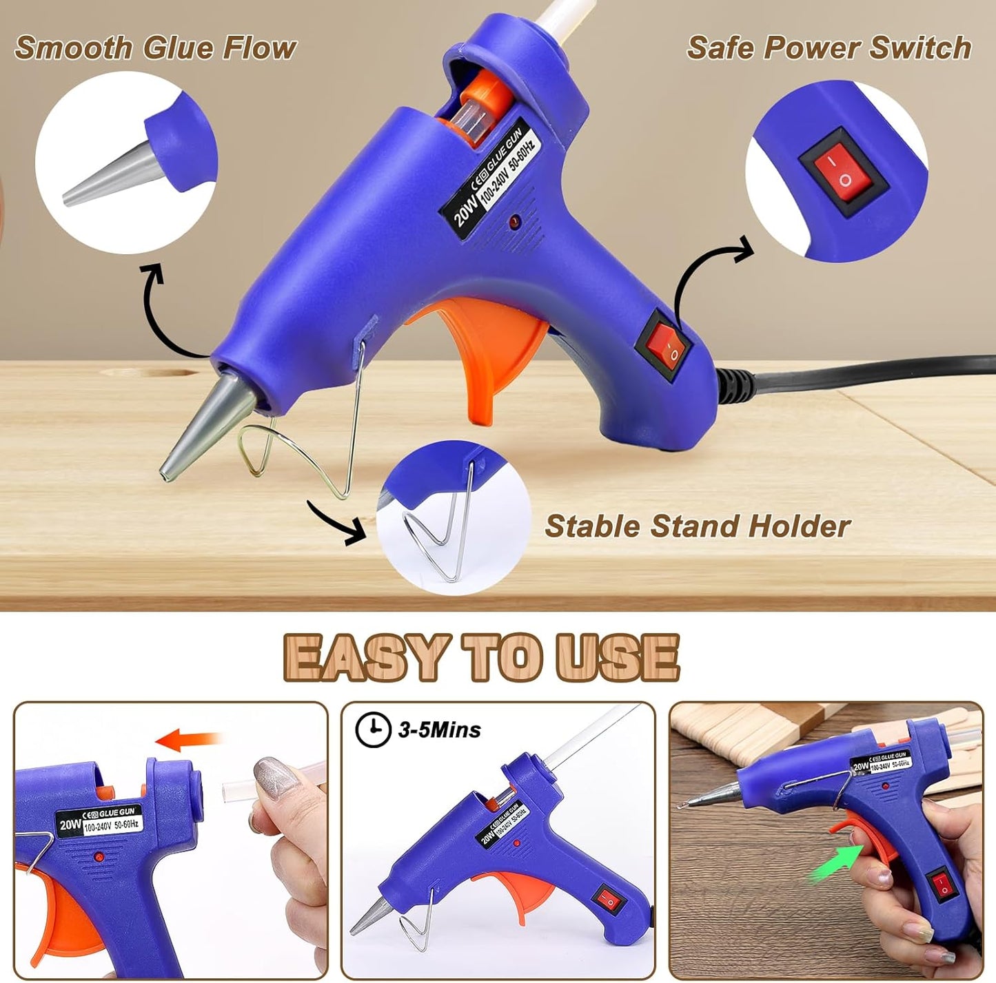 400PCS Wooden Craft Sticks Kits, 6 inch Natural Wood Popsicle Sticks with Hot Glue Gun and Sticks for Ice Pops Waxing Hair Removal and Wax Supplies Classroom DIY Craft Project Tongue Depressor