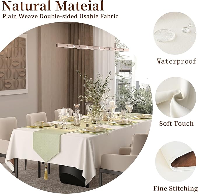 Table Cloth Rectangle Tables Decor 84''x60'' - Waterproof Plain Weave Fabric Table Cover, Wrinkle and Stain Resistant Tablecloth for Kitchen Dining Room Party - Cream