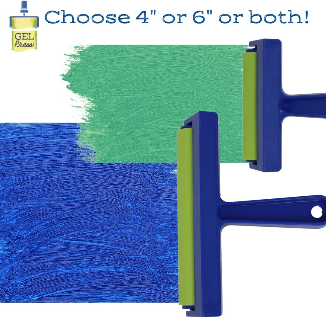 Gel Press Rubber Brayer - for printmaking, Scrapbooking, Paper Crafts, Home Decor & More - 4 Inches, Blue & Green