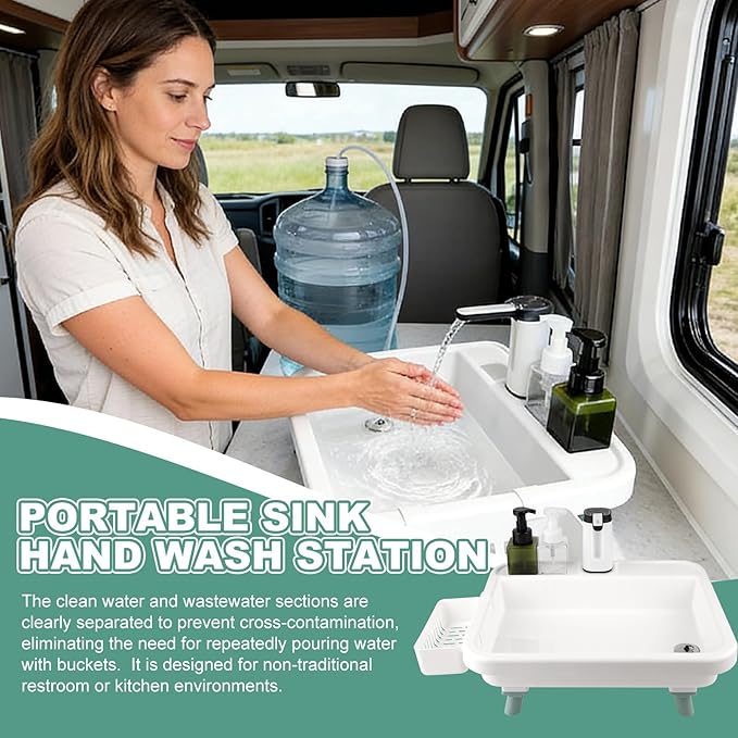 Portable Sink, Portable Hand Washing Station with Electronic Faucet, Easy Setup, Indoor and Outdoor Use, Ideal for Dishwashing, Camping Hygiene, Gardening and More