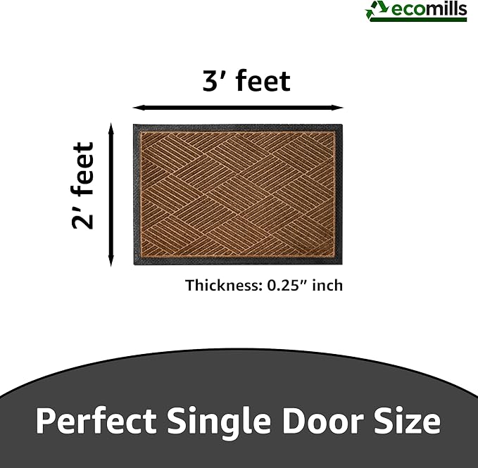 Ecomills Deluxe Diamond Entrance Door Mat, Medium Heavy Duty Absorbent Rubber Rug, Brown, 2’ X 3’ feet