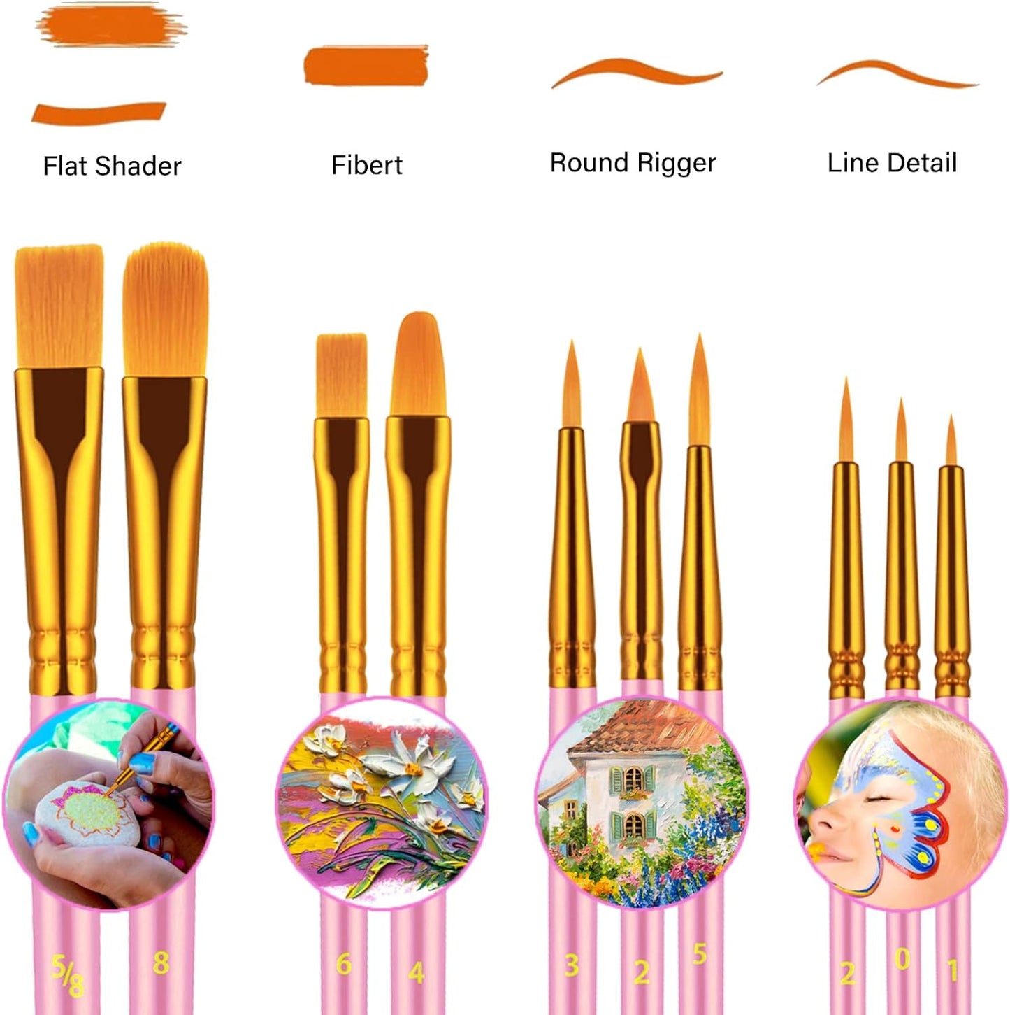 Paint Brushes Set, 30 Pcs Paint Brushes for Acrylic Painting, Oil Watercolor Acrylic Paint Brush, Artist Paintbrushes for Body Face Rock Canvas, Kids Adult Drawing Arts Crafts Supplies, Pink