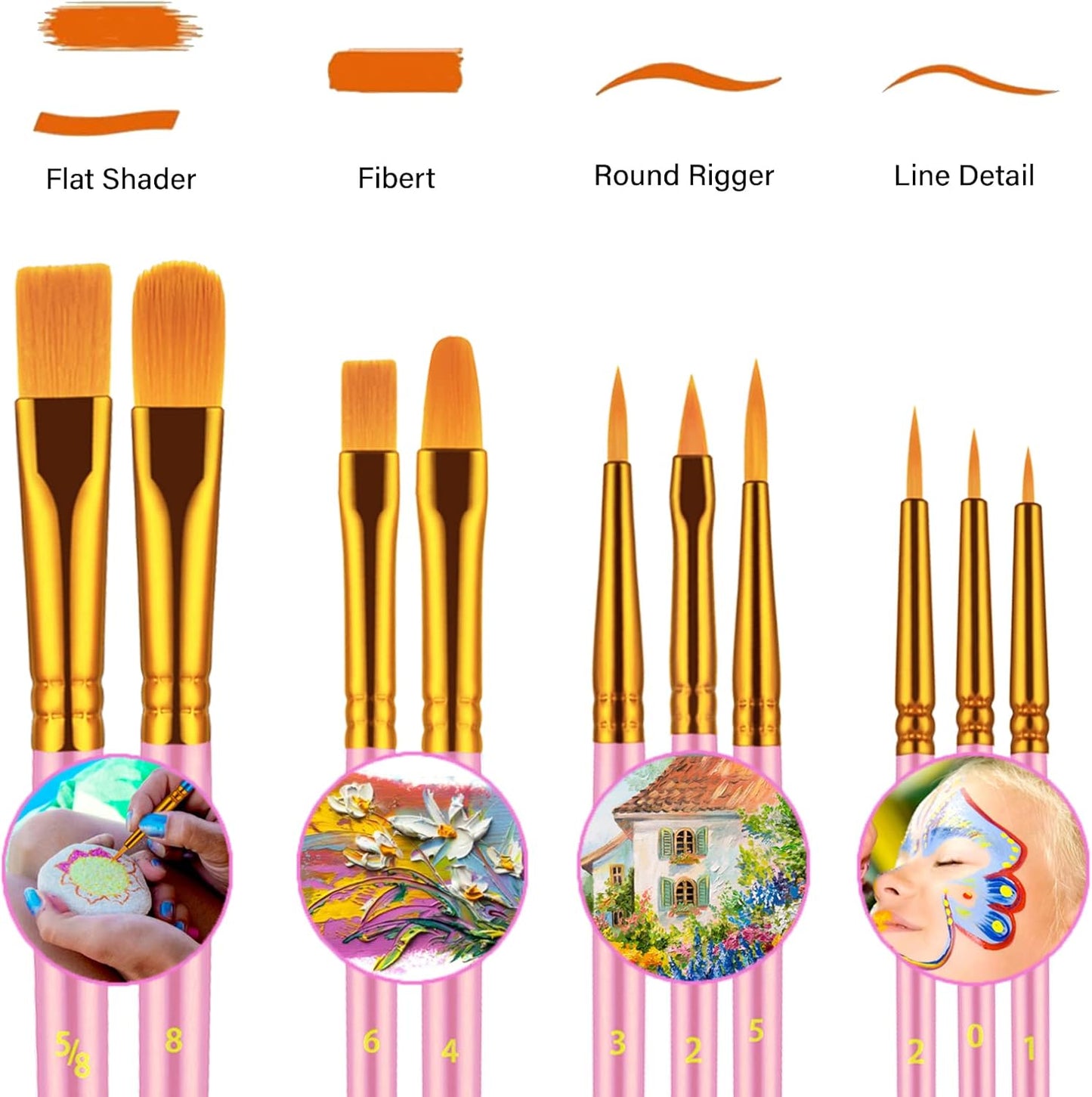 Paint Brushes Set, 60 Pcs Paint Brushes for Acrylic Painting, Oil Watercolor Acrylic Paint Brush, Artist Paintbrushes for Body Face Rock Canvas, Kids Adult Drawing Arts Crafts Supplies, Pink