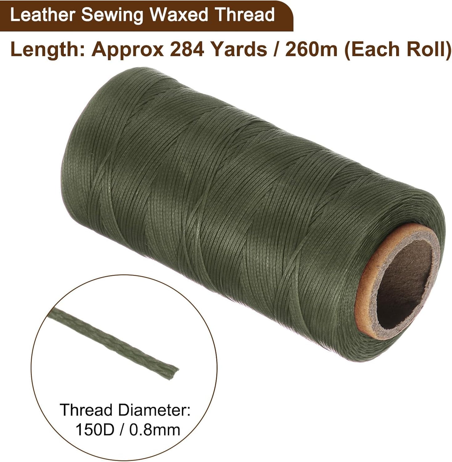 uxcell 150D 0.8mm Flat Waxed Thread 284 Yards Polyester Leather Sewing Waxed String Hand Stitching Waxed Cord for Leather Stitching Sewing Bookbinding DIY Craft Dark Green