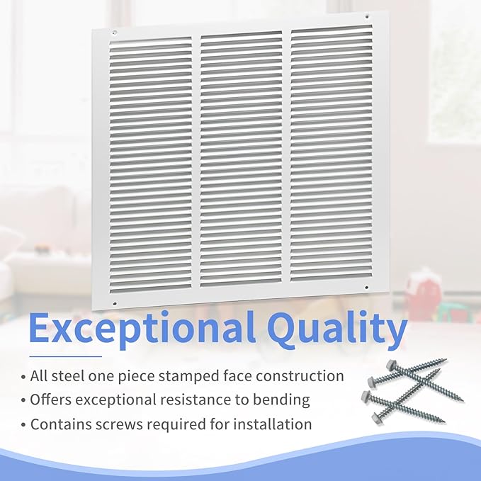 18"W x 18"H [Duct Opening Size] Steel Return Air Grille, Air Return Vent Cover for Ceiling and Sidewall - HVAC Air Vent Covers - [Outer Dimensions: 19.75"W x 19.75"H]