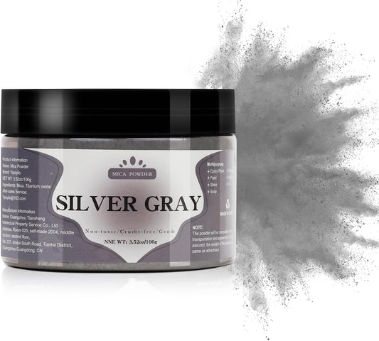 Mica Powder - 100g Mica Powder for Epoxy Resin - Metallic Color Pigment for Resin, Soap, Bath Bombs, Eye Shadow, Nails, DIY Crafting Projects etc. (Silver Gray)