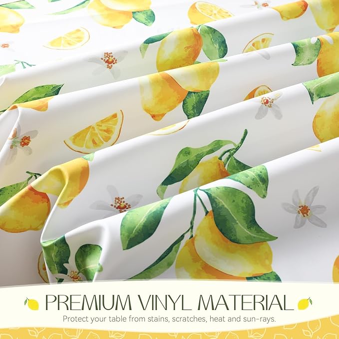 Romanstile Summer Rectangle Plastic Tablecloth, 100% Waterproof Oil-Proof Lemon PVC Table Cloth, Heavy Duty Vinyl Table Cover for Dining, Camping, Picnic, Outdoor - 54 x 120 Inch, Lemon