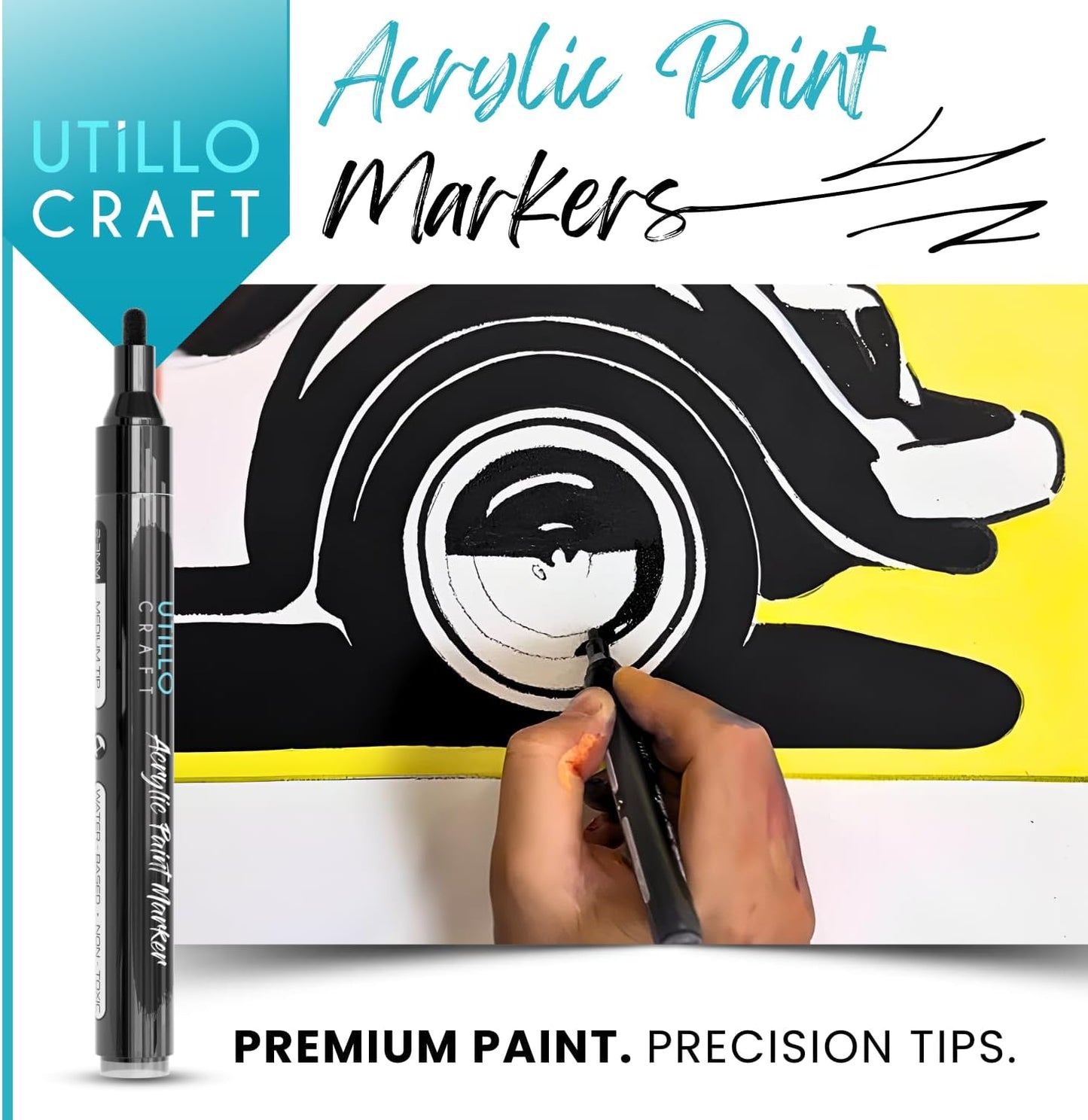 Black Paint Marker (8-Pack) Medium Tip for Pumpkin Painting and Costumes | Bold Color+100% Coverage | For Stone, Wood, Glass, Canvas, Metal, etc. | Black Paint Pens | Black Acrylic Paint Pens