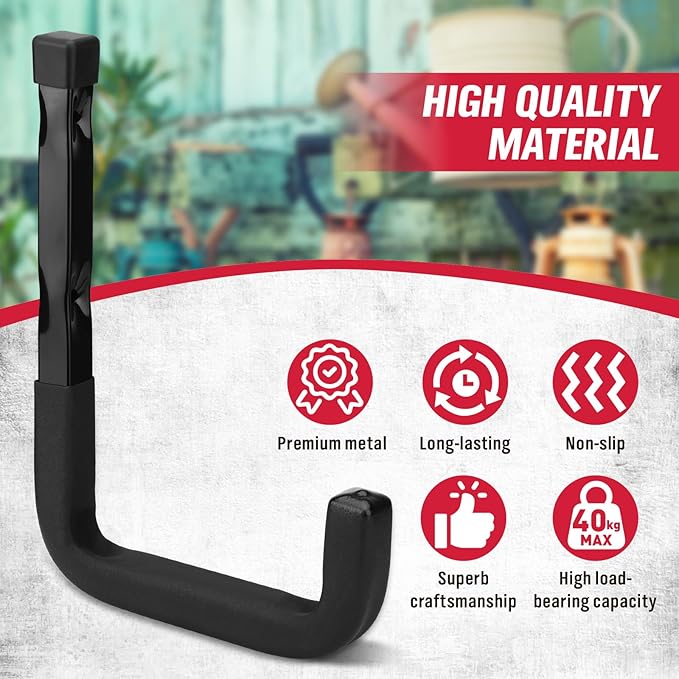 SEDY Heavy Duty Garage Storage Hook: 4-Piece 6" Wall Mount J Utility Hooks Holds 88 LB, Large Metal Garage Storage Ladders Hook, Utility Hooks for Bikes, Garden Tools