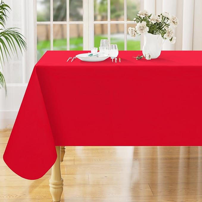Smiry Rectangle Table Cloth 60x102 Inch, Waterproof Wipeable Vinyl Tablecloths Protector, Oil Spill Proof Plastic Table Cover for Dining, Banquet, Christmas and New Year Parties, Red