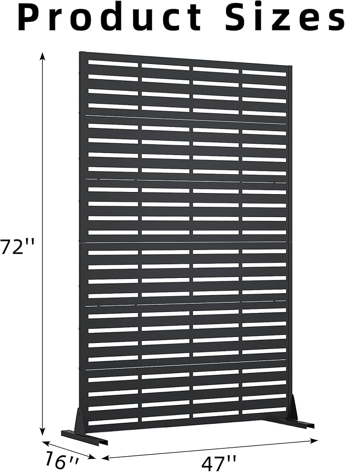 Casaphoria Metal Privacy Screen Outdoor, 72" H x 47" W Freestanding Decorative Privacy Screen for Patio Deck Balcony Garden with Stable Base, Black Adrian