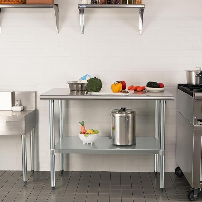 HARDURA Stainless Steel Table 30X36 Inches with Undershelf and Galvanized Legs NSF Heavy Duty Commercial Metel Table for Food Prep