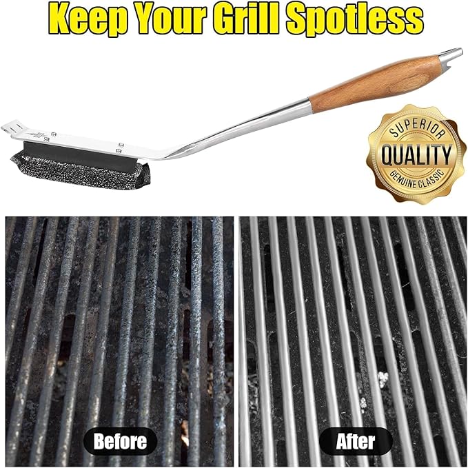 BBQ Replaceable Scraper Cleaning Head, Durable for Cast Iron or Stainless-Steel Grates, Barbecue Cleaner.