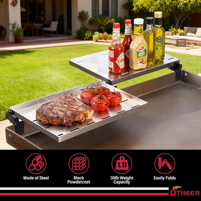 Utheer 2-Pack Griddle Warming Rack for Blackstone 36" Griddles, Stainless Steel Flat Top Grill Accessories | Reversible Rack Adds Prep Space, Foldable Clip-On Design Expands Cooking & Holding Area
