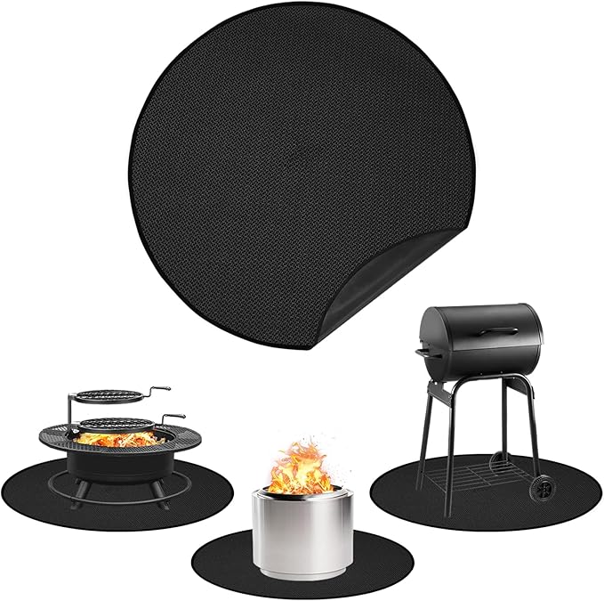 Apipi 47'' Fire Pit Mat Compatible with Solo Stove Bonfire - Fireproof Grill Mat Deck Patio Protector, 3-Layer Reusable Easy to Clean Round BBQ Mat for Outdoor Camping Accessories, Black