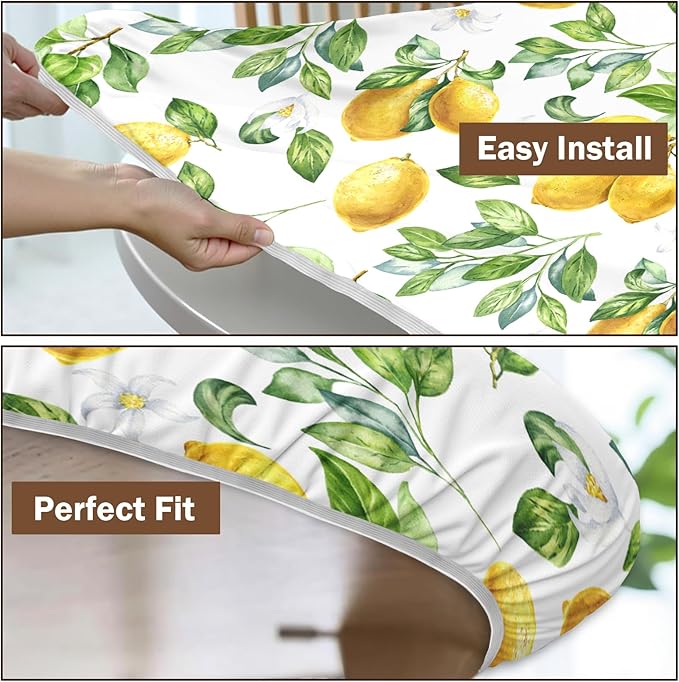Lemon Round Fitted Tablecloth with Elastic Spring Summer Yellow Lemons Circle Table Cloth for 40-44" Round Tables Wipeable Waterproof Lemonade Party Farmhouse Table Cover for Picnic Dining Outdoor