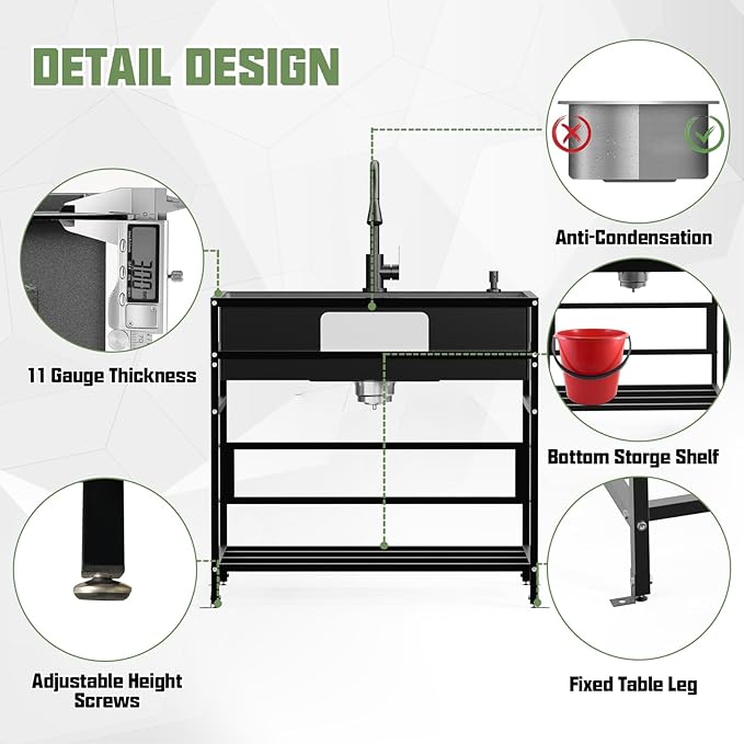 Black 33x19 Inch Freestanding Utility Sink-Stainless Steel Laundry Sink Practicality With Accessories Black Stainless Faucet,Soap Dispenser, SS Sink Grid For Laundry,Garage,Outdoor Kitchen,Garden...