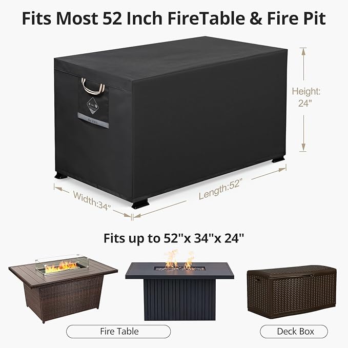 Gas Fire Pit Cover Rectangular 50,52 Inch - Never fades&100%Waterproof,600D Heavy-duty Outdoor Fire Table Cover Rectangle - 52 x 34 x 24 Inch-fireplace cover black