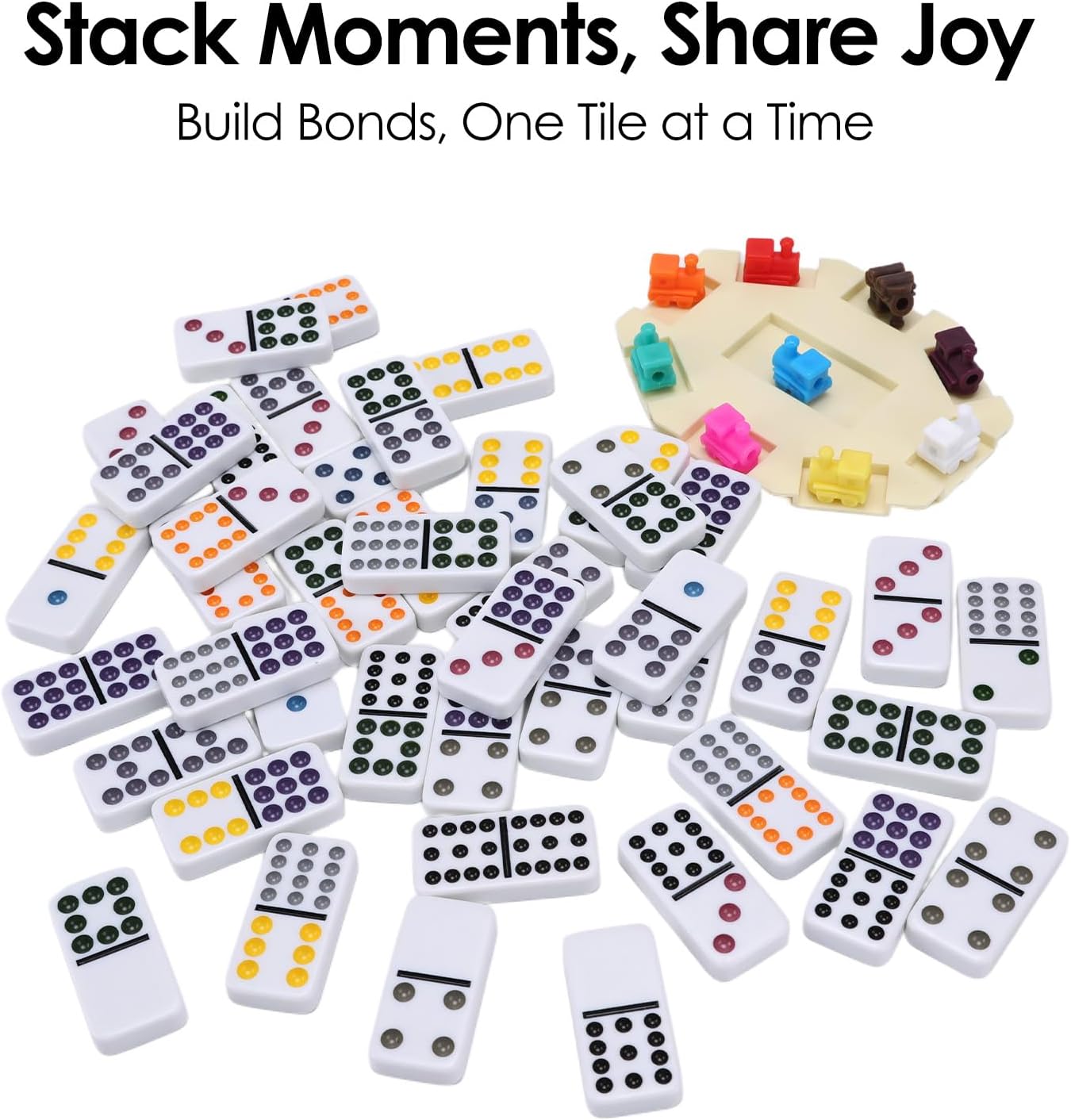 Mexican Train Dominoes Set Double 12 Colored Dot Dominos with 8 Wooden Racks & 91 Tiles Portable Travel Case Classic Family Board Game Cognitive Strategy Game for Adults Kids