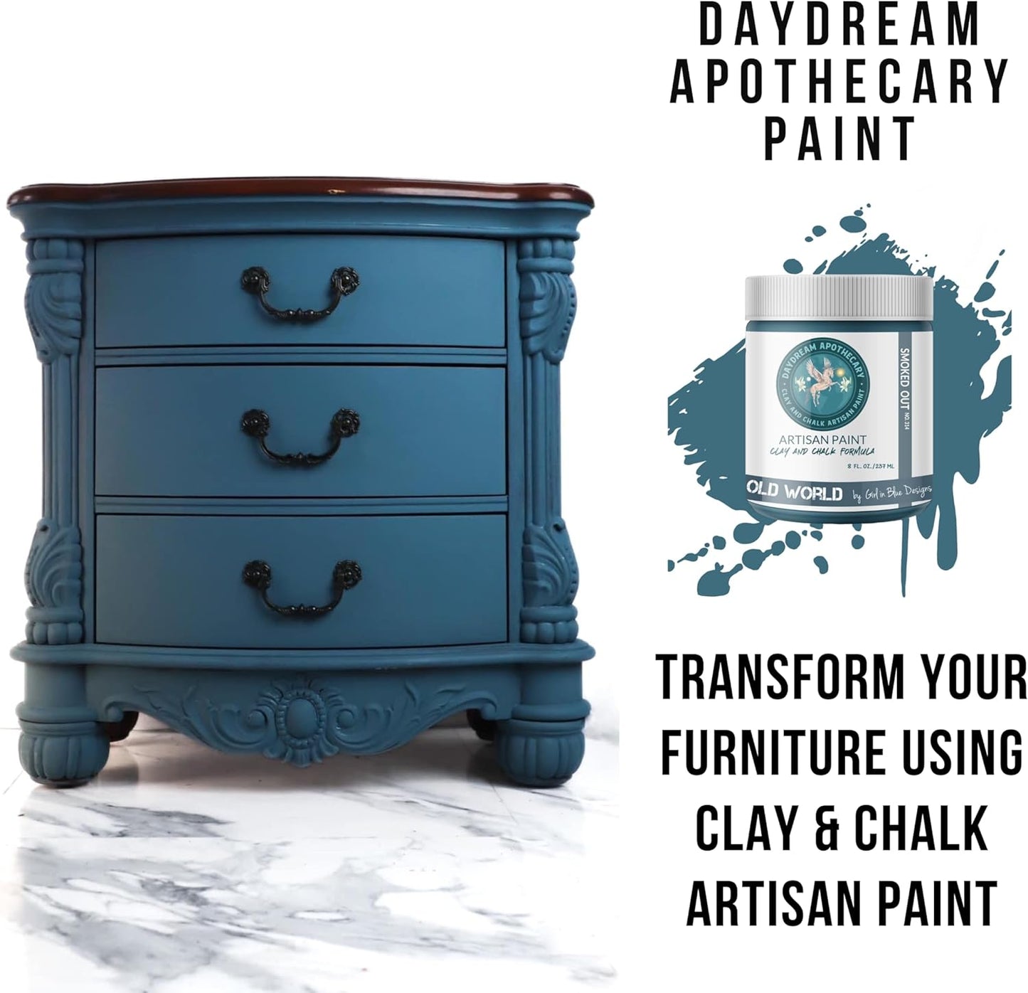 Daydream Apothecary Premium Chalk Style Paint for Furniture, Home Décor, Wood, DIY Interior Projects, Quick Dry, No Prep or Prime Needed, Matte Gray Blue - 8oz