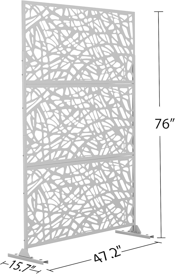 Elevens Free Decorative Privacy Screen with Stand, Outdoor Decor Privacy Fence Screen Metal Fence Panels, Outdoor Divider for Garden Patio Backyard, White-Web (A-GE04004)