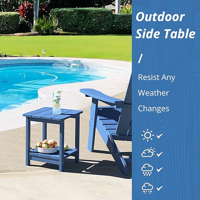 LUE BONA Adirondack Outdoor Side Table, 2-Tier Navy Blue HDPS Patio End Table Weather Resistant, Morden Side Table for Patio, Pool, Porch
