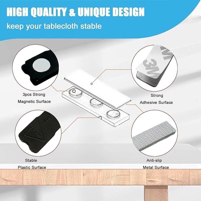Tablecloth Clips for Thick Tables 6 Pack, Invisible Magnets Picnic Table Cloth Holder Clip Indoor Outdoor Large Clamp for Dining Tables Bench Cover Party Restaurant Camping RV Essential Accessories