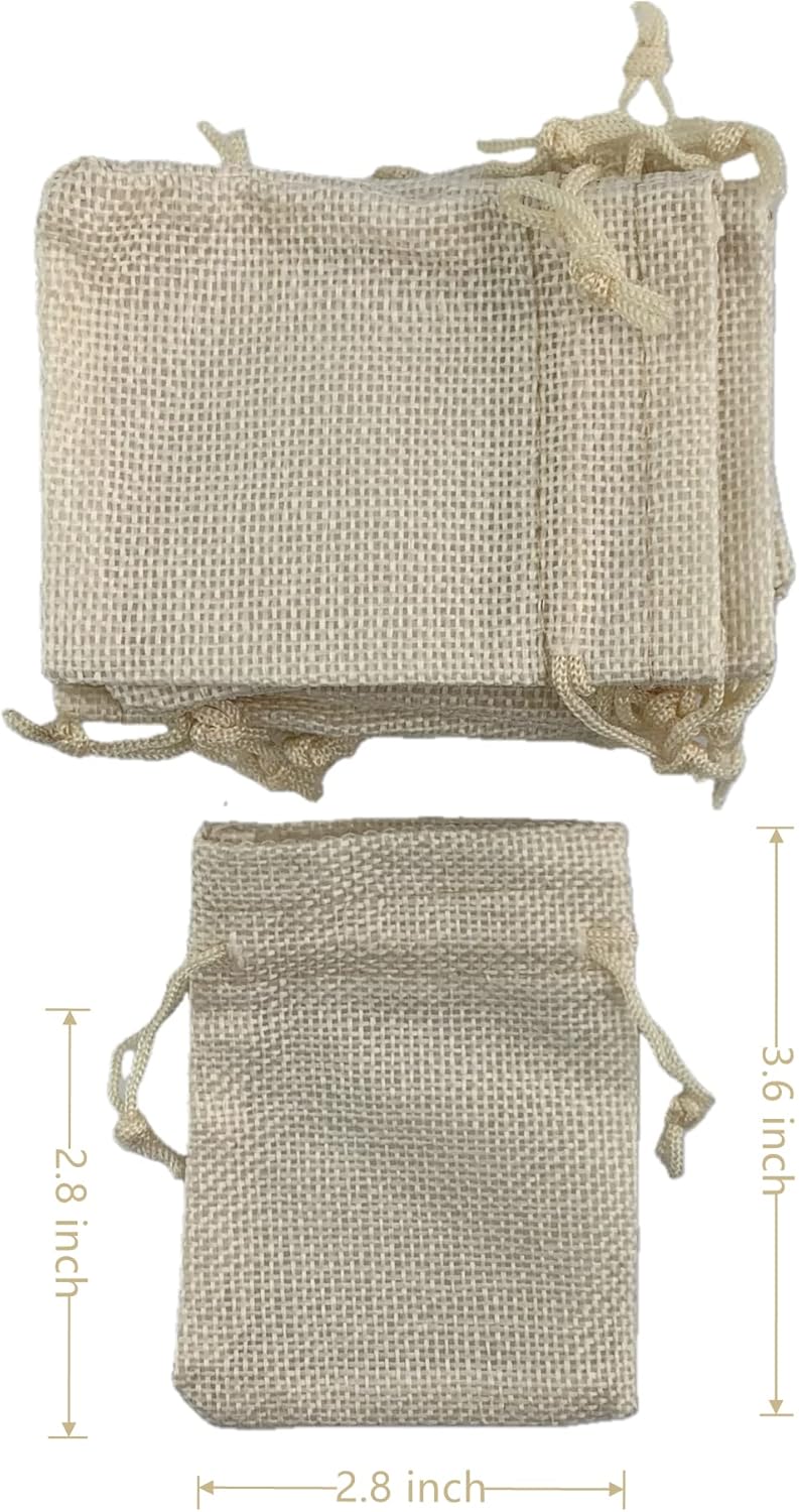 Palmhomee Pack of 25 Burlap Gift Bags with Drawstring Linen Jewelry Pouches Wedding Hessian Jute Bags for Birthday and Treat Pouches Party Wedding Favors Gift (2.8x3.6 Inch, Cream)