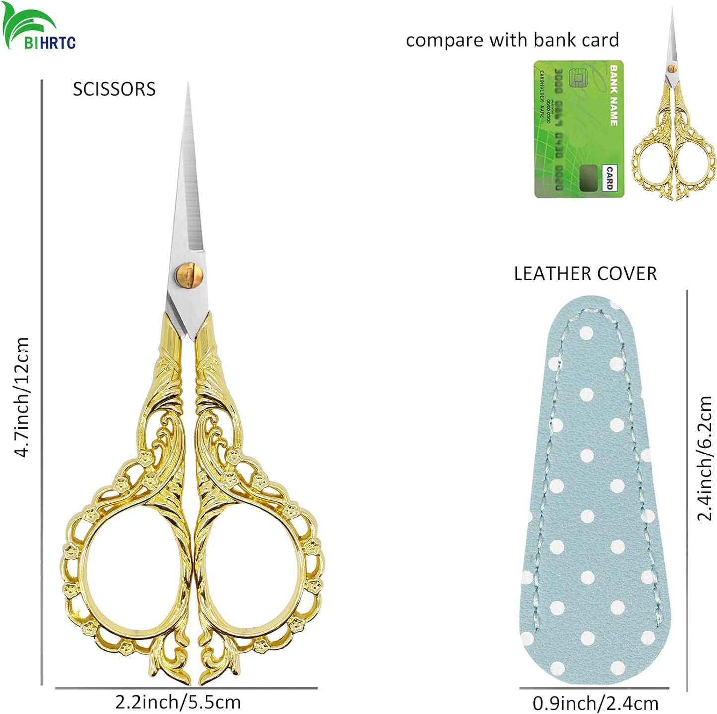 BIHRTC DIY Tools Dressmaker Small Shears with Artificial Leather Cover Stainless Steel Sharp Straight Tip Scissors Small Shears for Craft Home Sewing Supplies Cross Stitch Needlework DIY