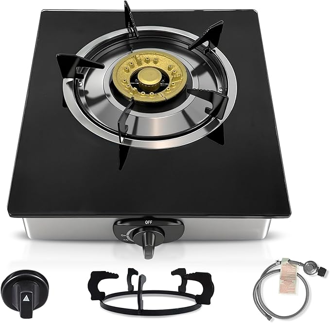 Single Burner Propane Stove, Portable Tempered Glass Camping Stove Propane with Auto-Ignition, 10236 BTU Burners for Cooking, Outdoor, Camping, RV & Emergency Use